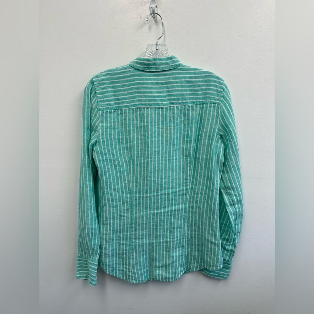 Baird McNutt J. Crew Green Striped Irish Linen Shirt Perfect Fit Size 4T - Picture 8 of 8